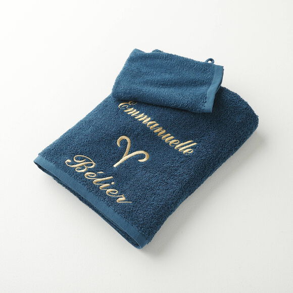 Serviettes de bain brodées Bélier personnalisable - 420g/m2 (bleu paon) Serviettes de bain brodées Bélier personnalisable - 420g/m2 (bleu paon)